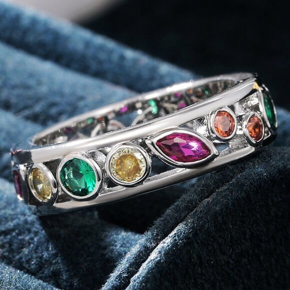 ✔ Accept offer Jewelry - 💝 "Colorful CZ Multi Shapes Eternity Beautiful Fashion Ring for , UNVN12301